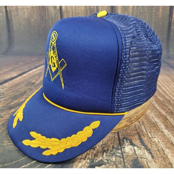 Vintage Free Mason Trucker Snapback Dad Hat Ball Baseball Cap Corded Rope Blue - Picture 2 of 9